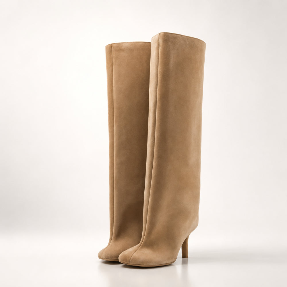 Knee-High Suede Boots Pointed Toe Pull-On Fashion Boot