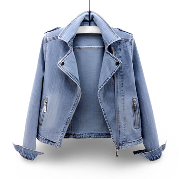 Cropped Casual Zip Moto Jacket