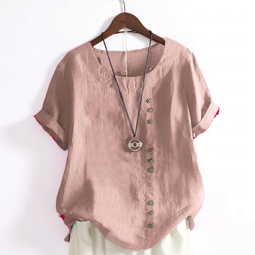 Casual Short Sleeve Button Front Round Neck Shirt