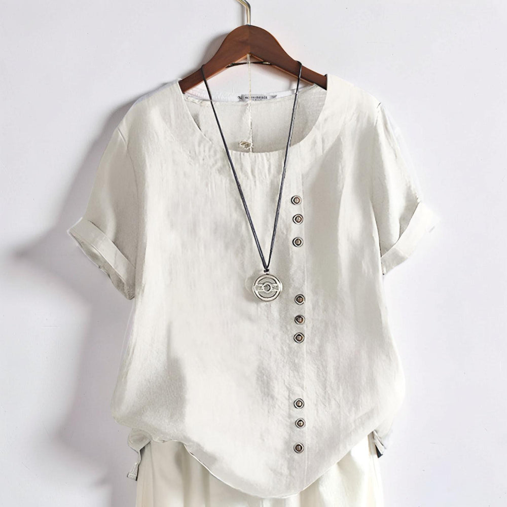 Casual Short Sleeve Button Front Round Neck Shirt