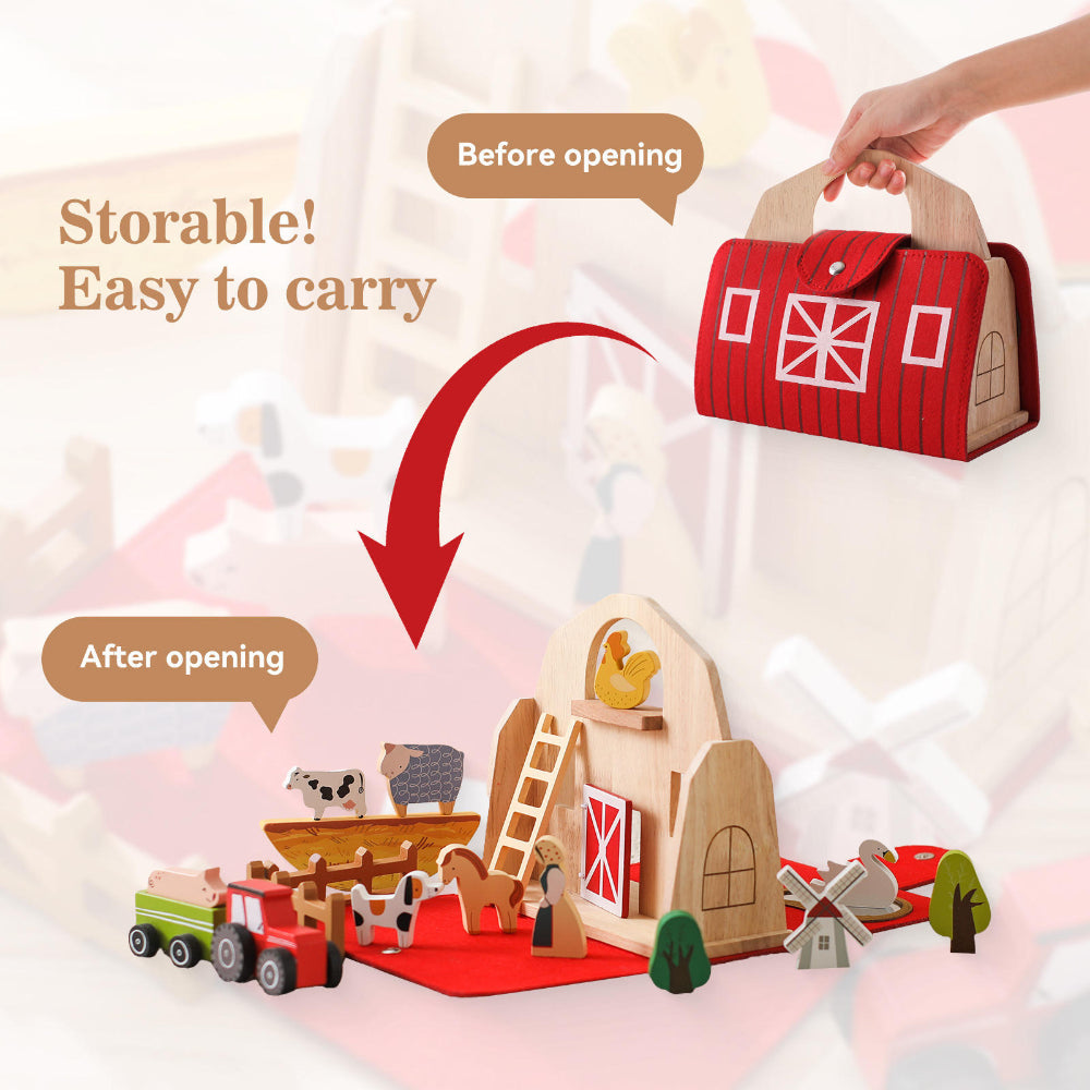 Farm Set Wooden Toys Travel Toddler