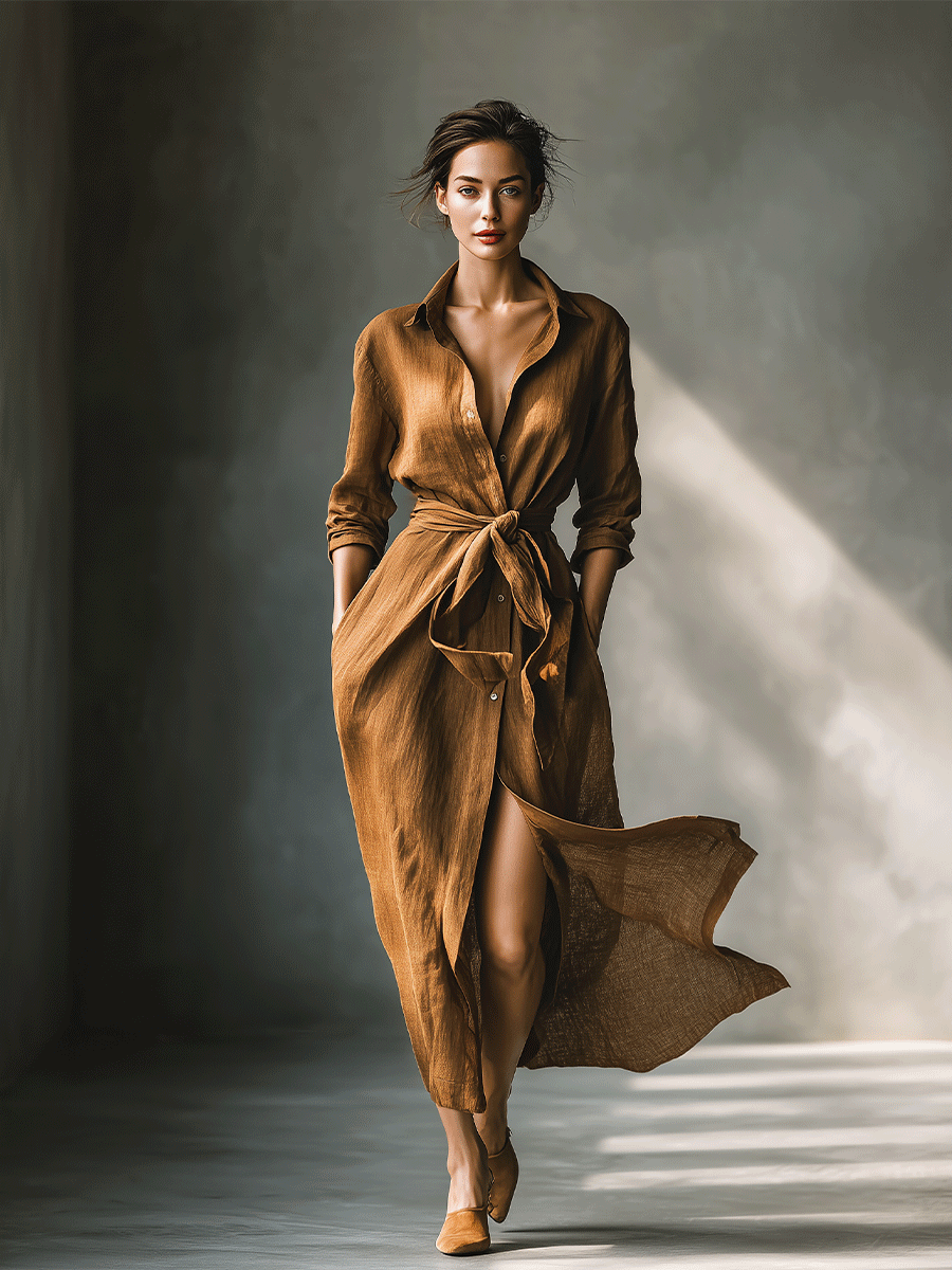Vintage Brown Blend Maxi Dress Shirt