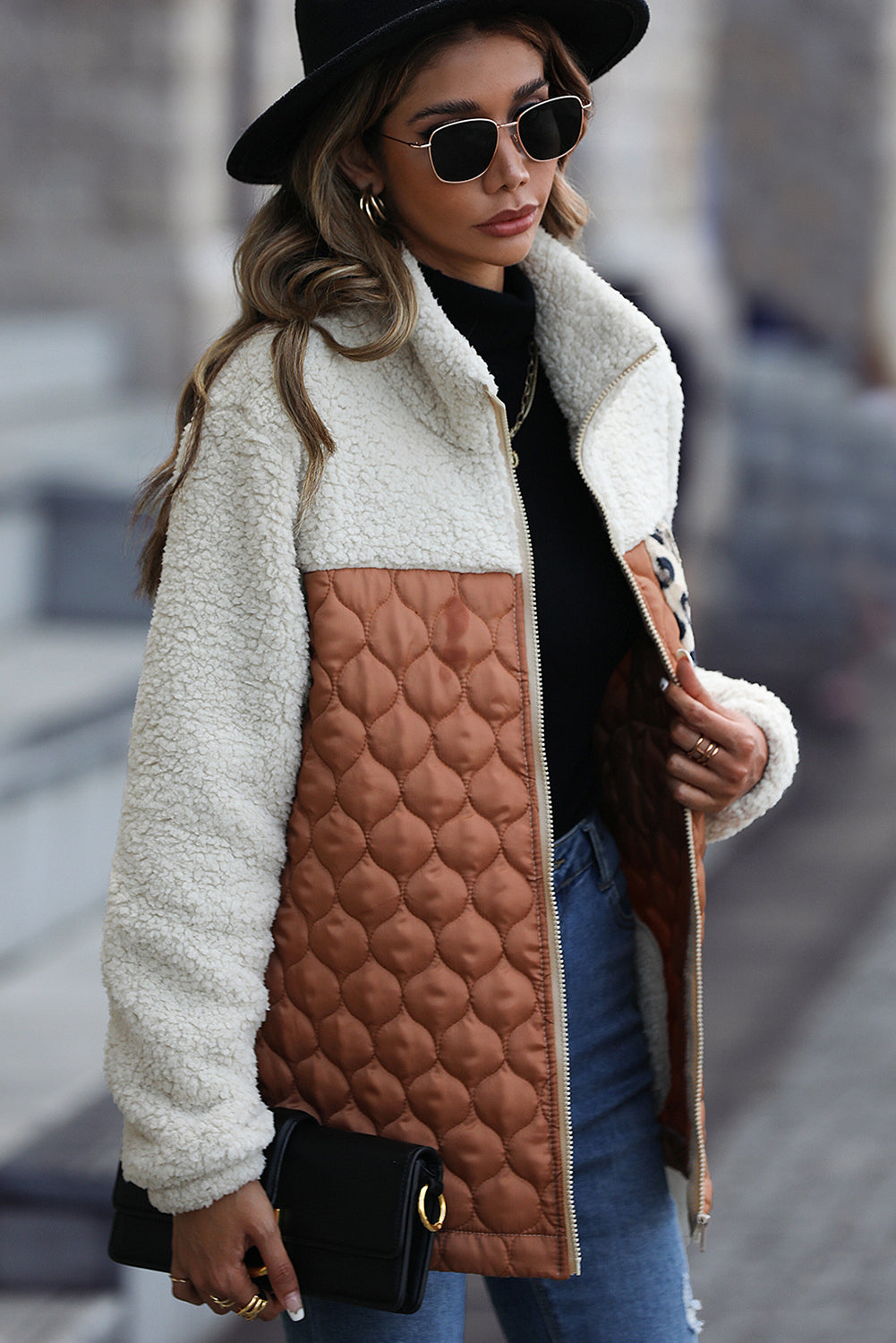 Hélène - Manteau sherpa stylé avec poche imprimée