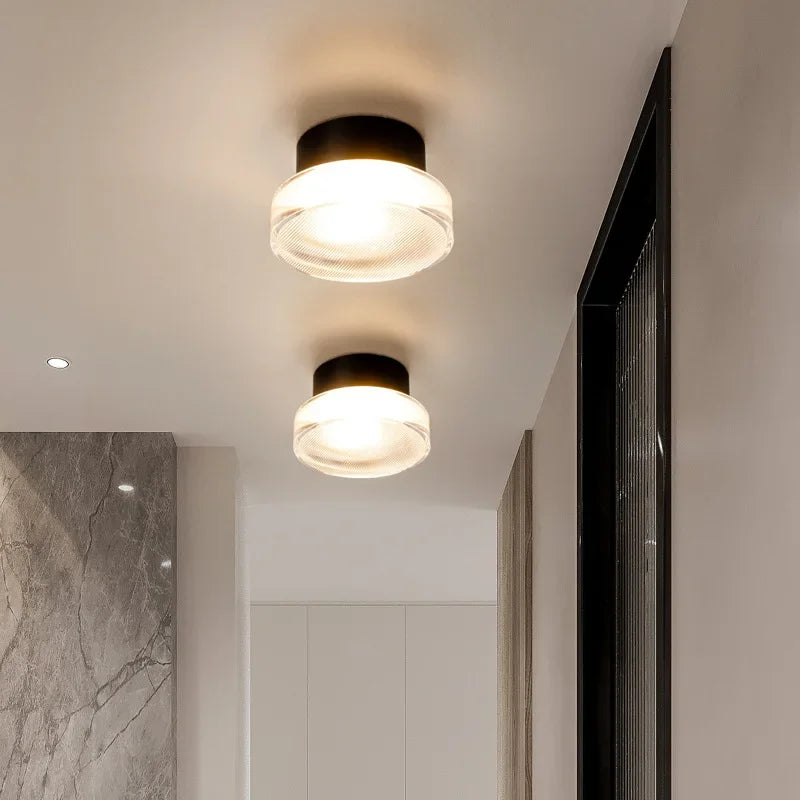 Ceiling Light with Black Metal and Glass Shade