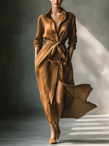 Vintage Brown Blend Maxi Dress Shirt