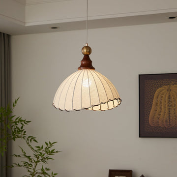 Pendant Light Fabric Shade Wooden Ceiling Lamp