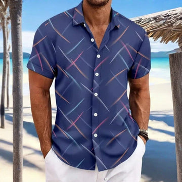 Short Sleeve Geometric Button Shirt for Men