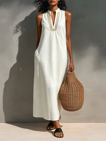 Minimalist Sleeveless Maxi Dress With Cutout Neckline