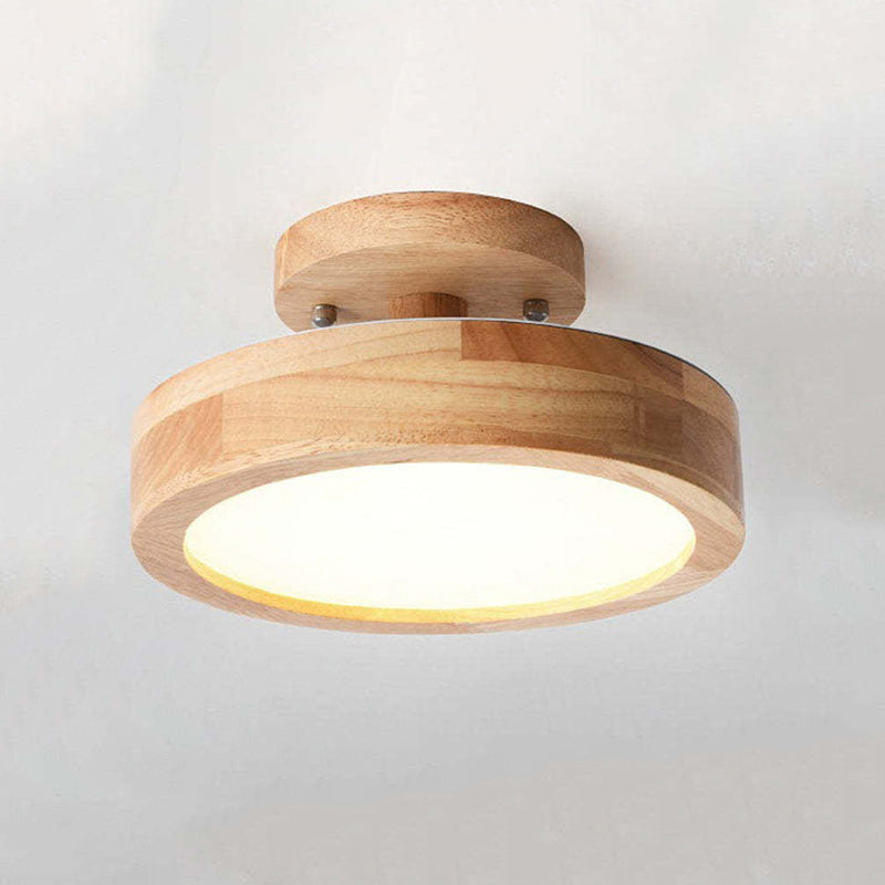 Crown Light Wood Frame Flush Mount Lamp