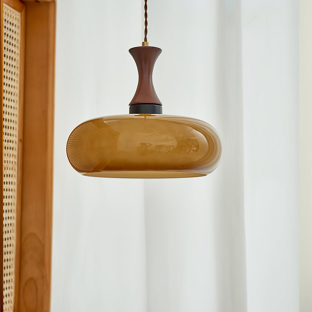 Yellow Wooden Dome Pendant Lights