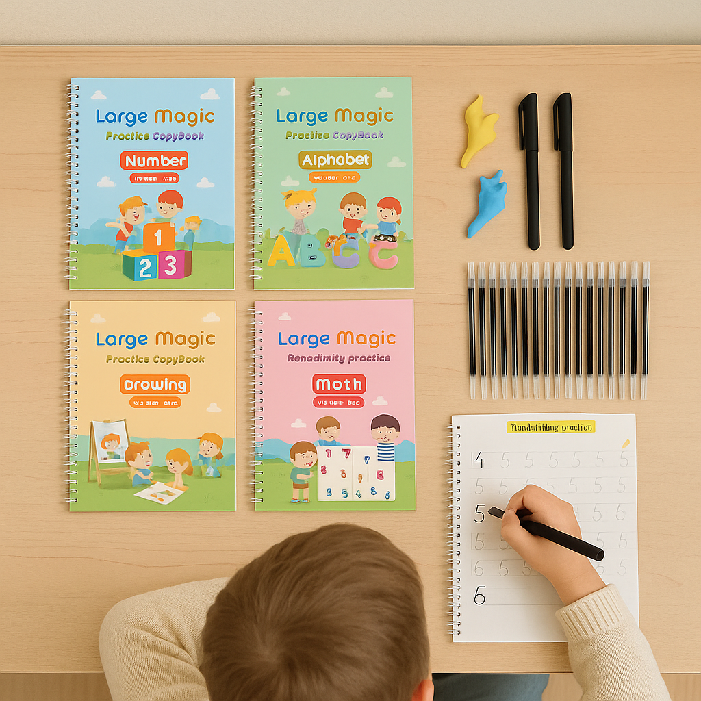 Copybook for practicing alphabet number drawing and math skills