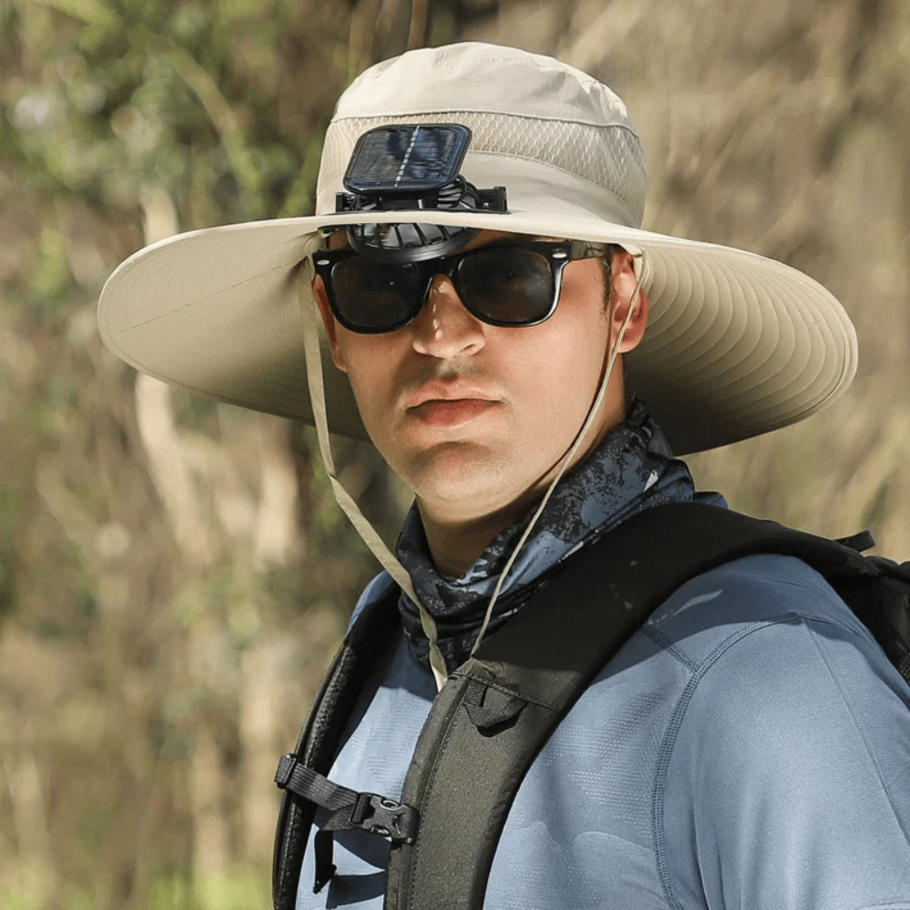 Solar Hat with Wide Brim and UV Protection for Fishing with USB Fan