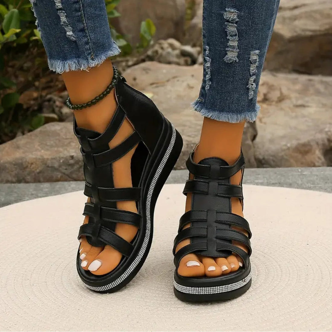 Sandals Platform Wedge Open Toe Adjustable Strap Shoes
